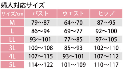 婦人対応サイズ表